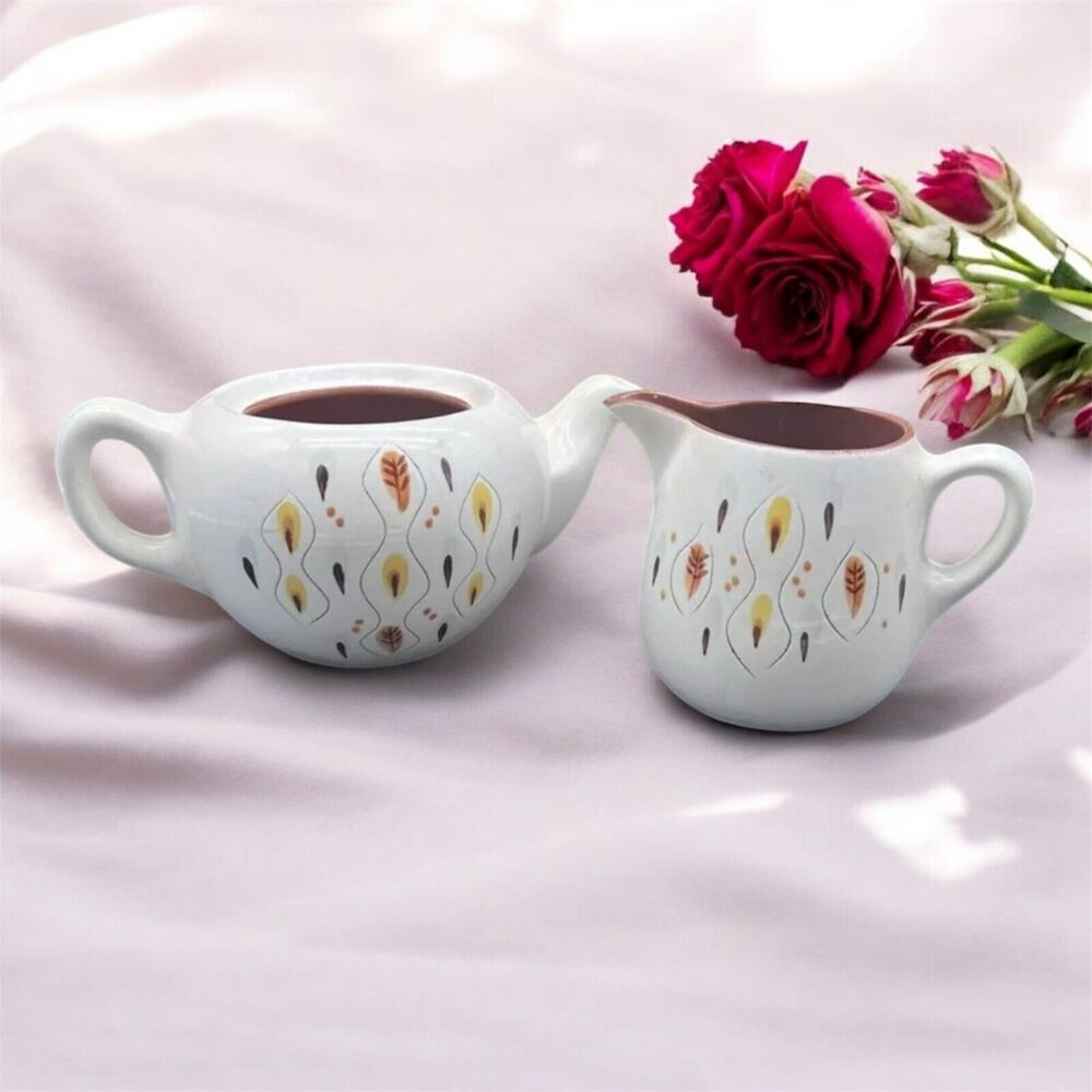 Stangl Amber Glo Teapot (No Lid) & Creamer  – 1950s Vintage – Collectible Potter